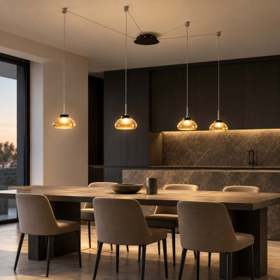 Fabas Luce Arabella Lampadario a ragno in metallo a LED con 4 diffusori pendenti in vetro soffiato Colore: Ambra