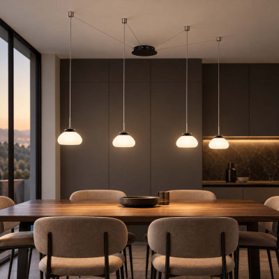 Fabas Luce Arabella Lampadario a ragno in metallo a LED con 4 diffusori pendenti in vetro soffiato Colore: Bianco