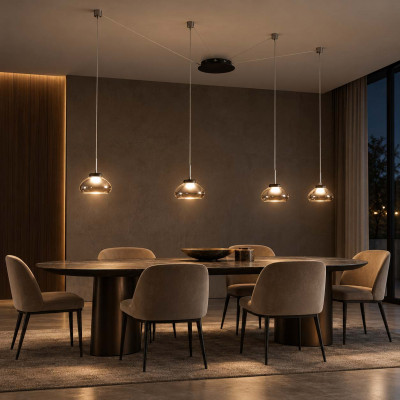 Fabas Luce Arabella Lampadario a ragno in metallo a LED con 4 diffusori pendenti in vetro soffiato Colore: Grigio Fumè