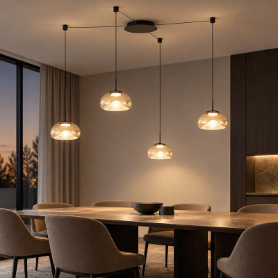 Fabas Luce Brena Lampadario a ragno moderno con 4 diffusori in vetro a LED dimmerabili Colore: Cognac