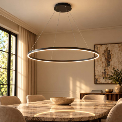 Fabas Luce Giotto Lampadario LED con illuminazione a singolo diffusore circolare moderno Colore: Nero
