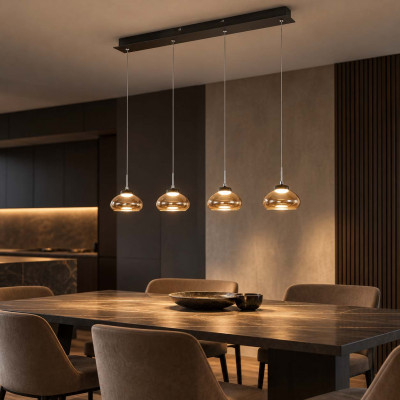 Fabas Luce Arabella Lampadario lineare con 4 luci a LED in metallo con diffusori in vetro soffiato Colore: Ambra