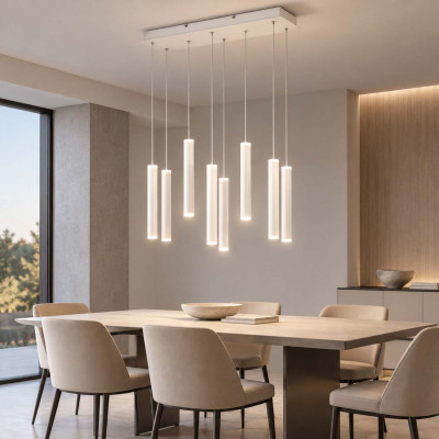 Fabas Luce Prado Lampadario moderno a LED con 8 diffusori tubolari con doppia emissione Colore: Bianco