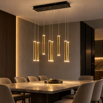 Fabas Luce Prado Lampadario moderno a LED con 8 diffusori tubolari con doppia emissione Colore: Ottone