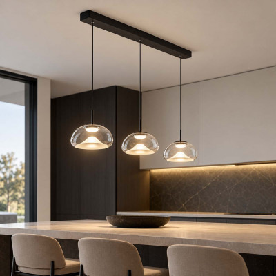 Fabas Luce Brena Lampadario moderno a LED dimmerabile con 3 diffusori lineari in vetro Colore: Trasparente
