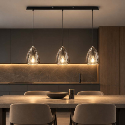 Fabas Luce Britton Lampadario moderno con 3 diffusori pendenti in vetro Colore: Grigio Fumè