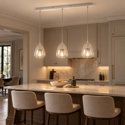 Fabas Luce Britton Lampadario moderno con 3 diffusori pendenti in vetro Colore: Trasparente