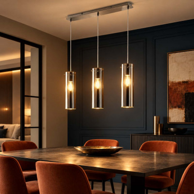 Fabas Luce Sintesi Lampadario moderno in metallo con 3 diffusore in vetro tubolari Colore: Grigio Fumè