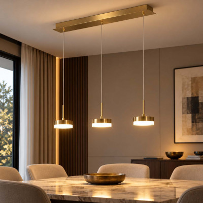 Fabas Luce Dunk Lampadario moderno in metallo con 3 diffusori a LED lineari Colore: Ottone