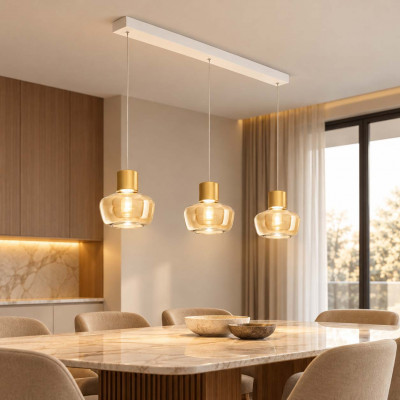 Fabas Luce Kino Lampadario moderno in metallo con 3 diffusori a LED lineari in vetro Colore: Cognac