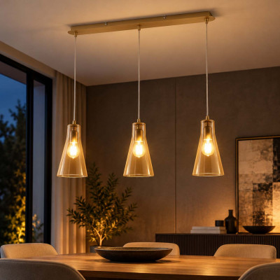 Fabas Luce Dafne Lampadario moderno in metallo con 3 diffusori pendenti in vetro conici Colore: Ambra