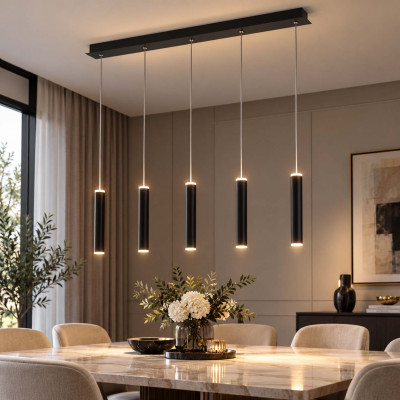 Fabas Luce Prado Lampadario moderno LED con 5 diffusori pendenti a tubo doppia emissione Colore: Nero