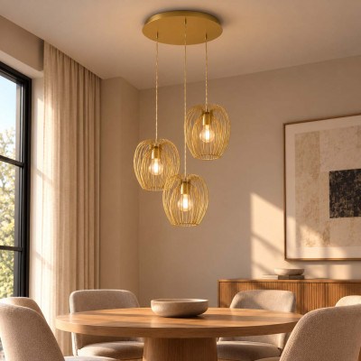 Fabas Luce Camp Lampadario moderno rotondo con 3 diffusori pendenti in metallo Colore: Oro