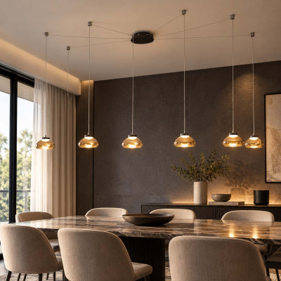 Fabas Luce Arabella Lampadario ragno moderno in metallo con 6 diffusori LED in vetro soffiato Colore: Ambra