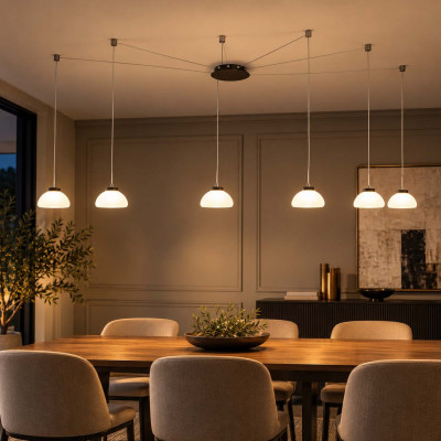 Fabas Luce Arabella Lampadario ragno moderno in metallo con 6 diffusori LED in vetro soffiato Colore: Bianco