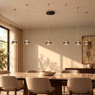 Fabas Luce Arabella Lampadario ragno moderno in metallo con 6 diffusori LED in vetro soffiato Colore: Grigio Fumè