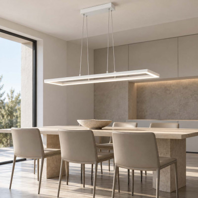 Fabas Luce Bard Lampadario rettangolare a LED dal design moderno con struttura in metallo Colore: Bianco