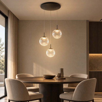 Fabas Luce Ariel Lampadario rotondo a LED con 3 diffusori a boccia in vetro Colore: Trasparente