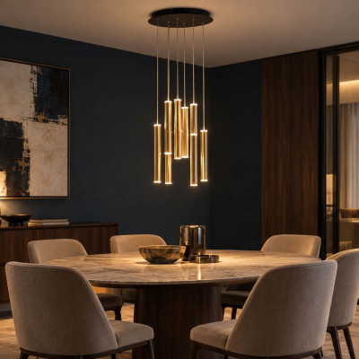 Fabas Luce Prado Lampadario rotondo moderno con 8 diffusori a LED conici a doppia emissione Colore: Ottone