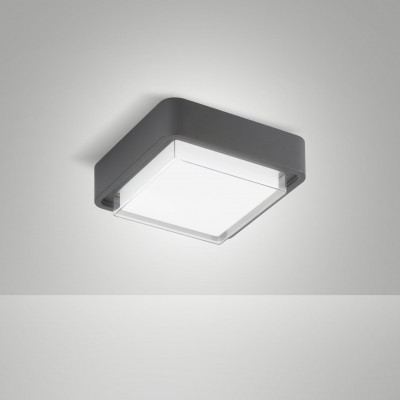 Fabas Luce - Diuk - Plafoniera a led da esterno con struttura quadrata in alluminio e acrilico - Colore: Grigio Scuro - 1 Lampadina Led Integrato 12W - Lumen 1620 - Gradi Kelvin 3000k Luce Calda - IP65 - SKU: 6548-61-294
