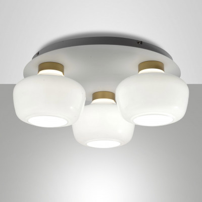 Fabas Luce - Kino - Plafoniera da soffitto in metallo con 3 diffusori in vetro moderni - Colore: Bianco - 3 Lampadine - Led Integrato - 36W - Lumen 3900 - Gradi Kelvin 3000k Luce Calda - IP20 - SKU: 3767-65-102