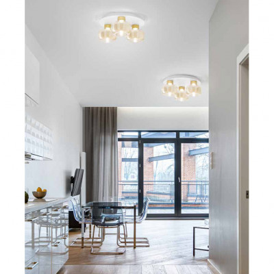 Fabas Luce - Kino - Plafoniera da soffitto in metallo con 3 diffusori in vetro moderni - 3 Lampadine Led Integrato 36W - Lumen 3900 - Gradi Kelvin 3000k Luce Calda - IP20 - SKU: 3767-65