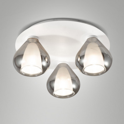 Fabas Luce - Lila - Plafoniera rotonda in metallo con 3 diffusori in vetro dal design moderno - Colore: Grigio Fumè - 3 Lampadine - E14 - 40W - IP20 - SKU: 3481-65-126