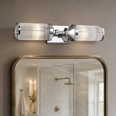 Feiss Paulson Applique a parete in acciaio con doppio diffusore in vetro a LED a 2 luci G9 Colore: Cromato