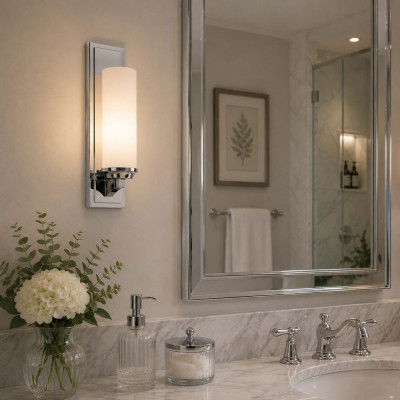 Feiss Amalia Applique da parete grande per bagno con diffusore in vetro a 1 luce LED Colore: Cromato