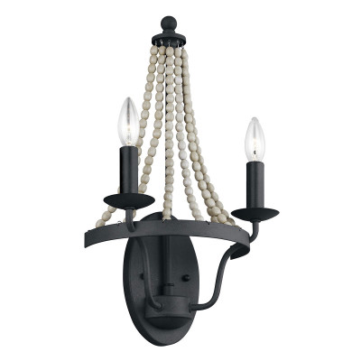 Feiss - Nori - Lampada a parete classica in acciaio con dettagli in legno a 2 luci - Colore: Ruggine - 2 Lampadine E14 40W - IP20 - SKU: FE-NORI2-DWZ