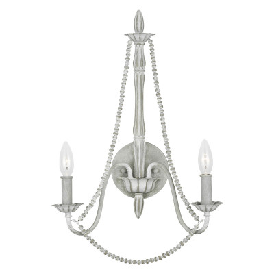 Feiss - Maryville - Lampada a parete classica in acciaio e strass in legno con 2 luci - Colore: Grigio Chiaro - 2 Lampadine E14 60W - IP20 - SKU: FE-MARYVILLE2