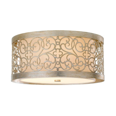 Feiss - Arabesque - Lampada a soffitto classica in acciaio con diffusore in vetro e tessuto a 2 luci - Colore: Argento - 2 Lampadine E27 40W - IP20 - SKU: FE-ARABESQUE-F