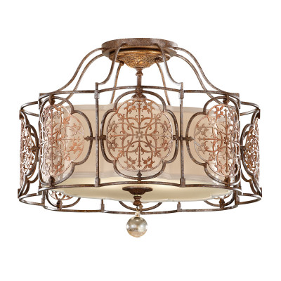 Feiss - Marcella - Lampada a soffitto rustica rotonda in acciaio con diffusore in vetro a 3 luci - Colore: Bronzo - 3 Lampadine E27 60W - IP20 - SKU: FE-MARCELLA-SF