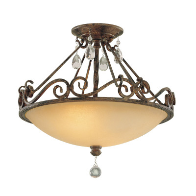 Feiss - Chateau - Lampada a soffitto stile rustico in acciaio e cristalli diffusore in vetro - Colore: Bronzo - 2 Lampadine E27 60W - IP20 - SKU: FE-CHATEAU-SF