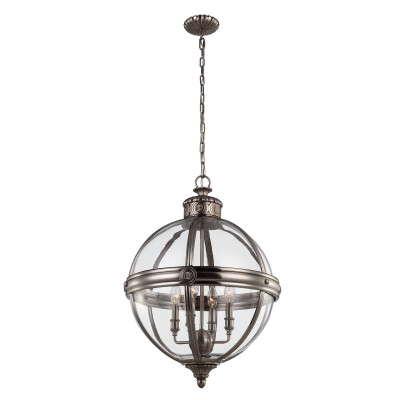 Feiss - Adams - Lampadario grande in acciaio con diffusore rotondo in vetro a 4 luci - Colore: Nichel - 4 Lampadine - E14 - 60W - IP20 - SKU: FE-ADAMS-4P-ANL