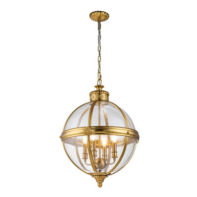 Feiss - Adams - Lampadario grande in acciaio con diffusore rotondo in vetro a 4 luci - Colore: Ottone - 4 Lampadine - E14 - 60W - IP20 - SKU: FE-ADAMS-4P-BB
