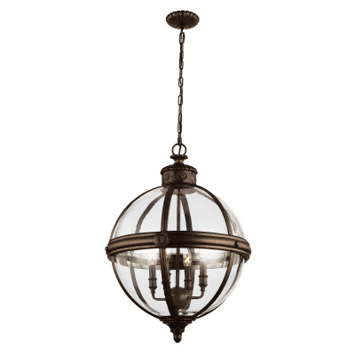 Feiss - Adams - Lampadario grande in acciaio con diffusore rotondo in vetro a 4 luci - Colore: Bronzo - 4 Lampadine - E14 - 60W - IP20 - SKU: FE-ADAMS-4P-BRZ