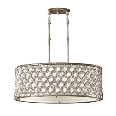Feiss - Lucia - Lampada a sospensione in acciaio con diffusore ovale con cristalli a 3 luci - Colore: Argento - 3 Lampadine E27 100W - IP20 - SKU: FE-LUCIA-P-A