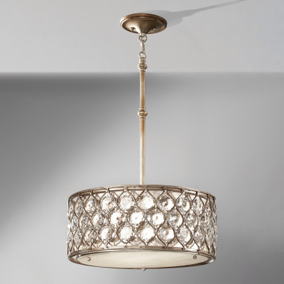 Feiss - Lucia - Lampada a sospensione in acciaio con diffusore rotondo con cristalli a 3 luci - Colore: Argento - 3 Lampadine E27 60W - IP20 - SKU: FE-LUCIA-B