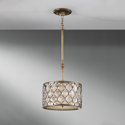 Feiss - Lucia - Lampada a sospensione in acciaio diffusore rotondo con cristalli a 1 luce - Colore: Argento - 1 Lampadina E27 60W - IP20 - SKU: FE-LUCIA-P-C