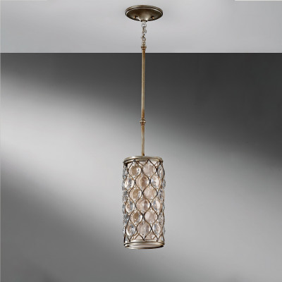 Feiss - Lucia - Lampada a sospensione mini in acciaio diffusore rotondo con cristalli a 1 luce - Colore: Argento - 1 Lampadina E27 60W - IP20 - SKU: FE-LUCIA-P-D