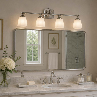 Feiss Concord Lampada da parete per bagno con 4 diffusori in vetro con lampadina LED G9 Colore: Cromato