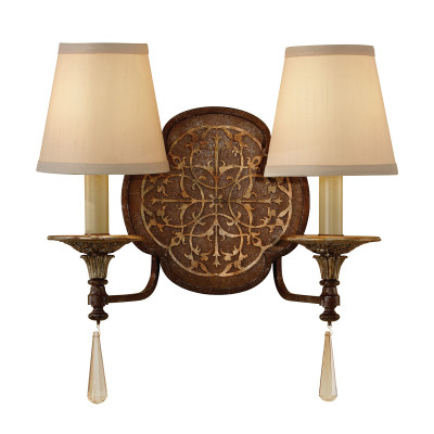 Feiss - Marcella - Lampada da parete rustica in acciaio con diffusori in tessuto a 2 luci - Colore: Bronzo - 2 Lampadine E14 60W - IP20 - SKU: FE-MARCELLA2