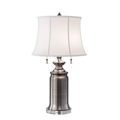 Feiss - Stateroom - Lampada da tavolo classica con struttura in acciaio e paralume in tessuto - Colore: Nichel - 2 Lampadine - E27 - 60W - IP20 - SKU: FE-STATEROOM-TL-AN
