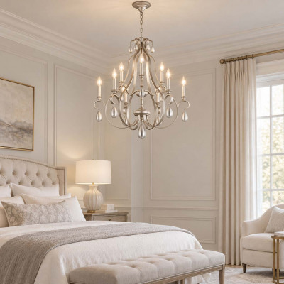 Feiss DeWitt Lampadario dal design classico grande con struttura in acciaio a 9 luci Colore: Argento
