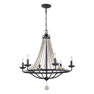 Feiss - Nori - Lampadario grande classico in acciaio con dettagli in legno a 6 luci - Colore: Ruggine - 6 Lampadine E14 40W - IP20 - SKU: FE-NORI6-DWZ
