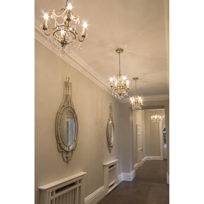Feiss - Gianna - Lampadario grande classico in acciaio e cristallo con 4 luci senza paralumi - Colore: Argento - 4 Lampadine E14 60W - IP20 - SKU: FE-GIANNA4