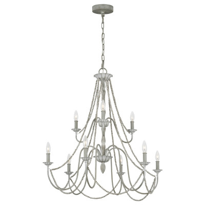 Feiss - Maryville - Lampadario grande classico in acciaio e strass in legno con 9 luci - Colore: Grigio Chiaro - 9 Lampadine E14 60W - IP20 - SKU: FE-MARYVILLE9
