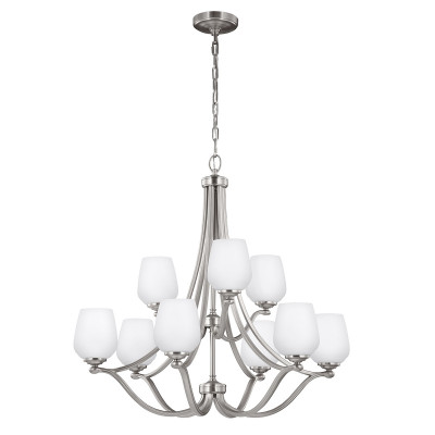 Feiss - Vintner - Lampadario grande moderno in acciaio con diffusori in vetro con 9 luci - Colore: Nichel - 9 Lampadine E27 60W - IP20 - SKU: FE-VINTNER9