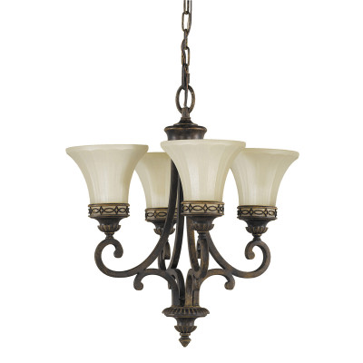 Feiss - Drawing Room - Lampadario in acciaio con 4 diffusori in vetro per salotto in stile classico - Colore: Bronzo - 4 Lampadine E27 100W - IP20 - SKU: FE-DRAWING-ROOM4